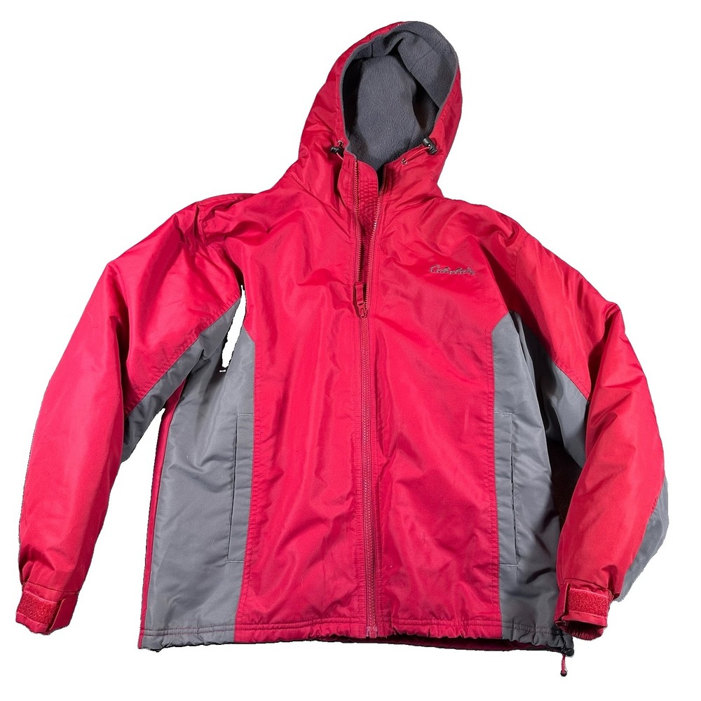 Vtg Men's Unisex Cabelas Jacket Size Small Insulated Fleece Lined Red Hooded